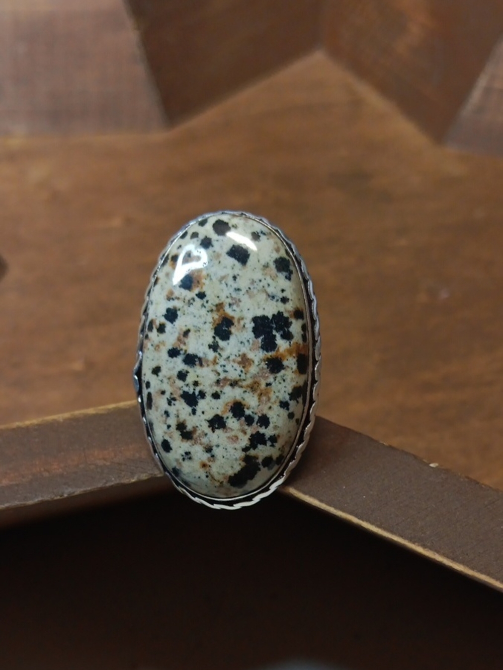 Dalmatian Stone Oval Statement Ring - Women Jewelry